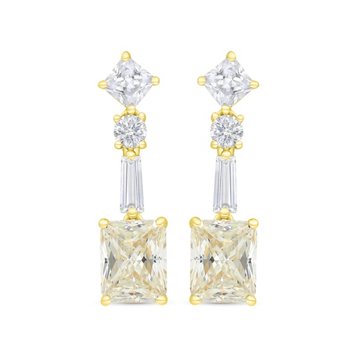 [EAR02CIT00WCZC164] Sterling Silver 925 Earring Gold Plated Embedded With Yellow Zircon And White CZ