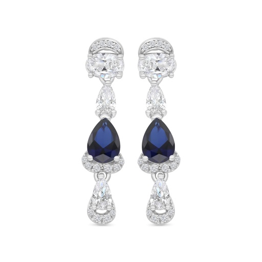 [EAR01SAP00WCZC169] Sterling Silver 925 Earring Rhodium Plated Embedded With Sapphire Corundum And White CZ