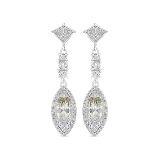 [EAR01CIT00WCZC177] Sterling Silver 925 Earring Rhodium Plated Embedded With Yellow Zircon And White CZ