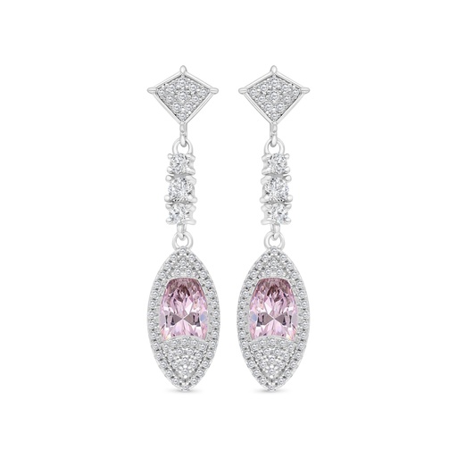 [EAR01PIK00WCZC177] Sterling Silver 925 Earring Rhodium Plated Embedded With pink Zircon And White CZ