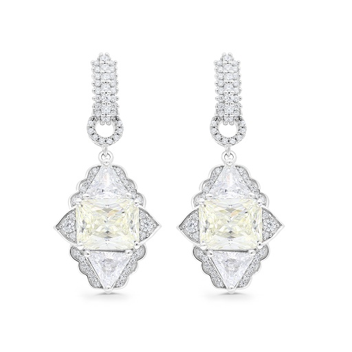 [EAR01CIT00WCZC178] Sterling Silver 925 Earring Rhodium Plated Embedded With Yellow Zircon And White CZ