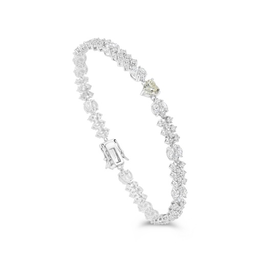 [BRC01CIT00WCZB081] Sterling Silver 925 Bracelet Rhodium Plated Embedded With Yellow Zircon And White CZ