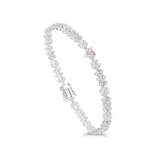 [BRC01PIK00WCZB081] Sterling Silver 925 Bracelet Rhodium Plated Embedded With Pink Zircon And White CZ
