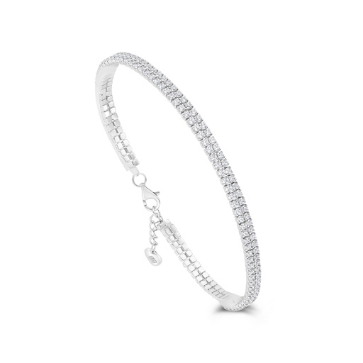 [BRC01WCZ00000B089] Sterling Silver 925 Bracelet Rhodium Plated Embedded With White CZ 
