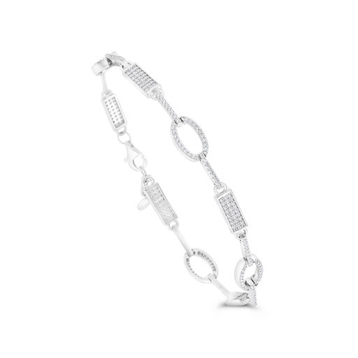 [BRC01WCZ00000B090] Sterling Silver 925 Bracelet Rhodium Plated Embedded With White CZ 