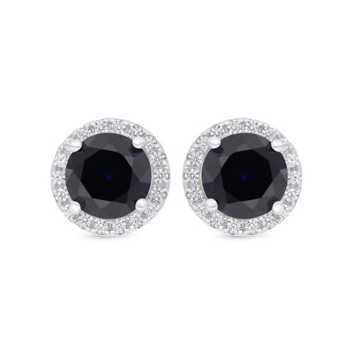[EAR01SAP00WCZC190] Sterling Silver 925 Earring Rhodium Plated Embedded With Sapphire Corundum And White CZ