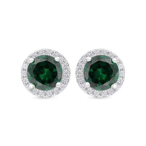 [EAR01EMR00WCZC190] Sterling Silver 925 Earring Rhodium Plated Embedded With Emerald Zircon And White CZ