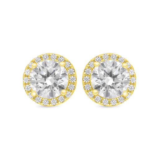 [EAR02CIT00WCZC190] Sterling Silver 925 Earring Gold Plated Embedded With Yellow Zircon And White CZ