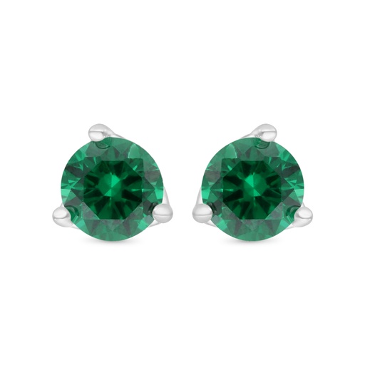 [EAR01EMR00000C192] Sterling Silver 925 Earring Rhodium Plated Embedded With Emerald Zircon 