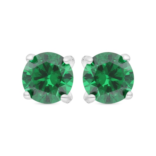[EAR01EMR00WCZC193] Sterling Silver 925 Earring Rhodium Plated Embedded With Emerald Zircon And White CZ
