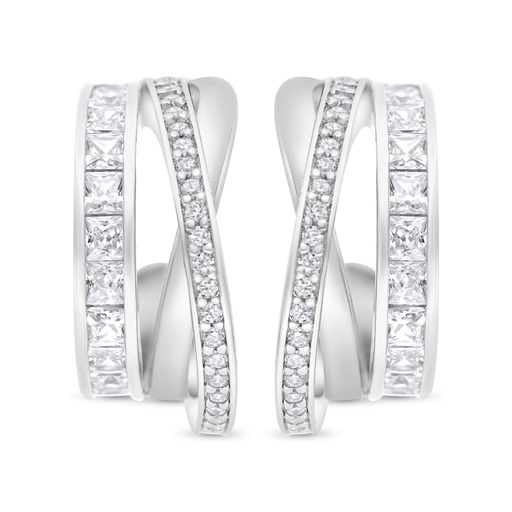 [EAR01WCZ00000C195] Sterling Silver 925 Earring Rhodium Plated Embedded With White CZ