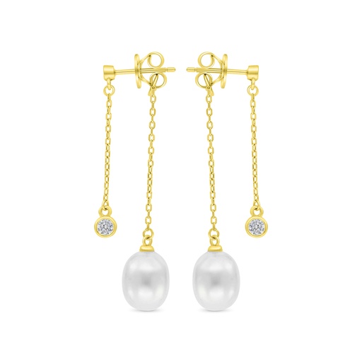 [EAR02PRL00WCZC197] Sterling Silver 925 Earring Gold Plated Embedded With White Shell Pearl And White CZ