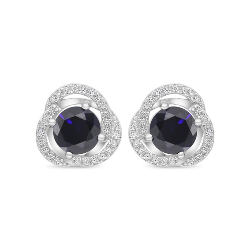 [EAR01SAP00WCZC198] Sterling Silver 925 Earring Rhodium Plated Embedded With Sapphire Corundum And White CZ