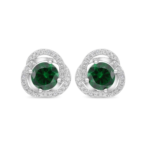 [EAR01EMR00WCZC198] Sterling Silver 925 Earring Rhodium Plated Embedded With Emerald Zircon And White CZ