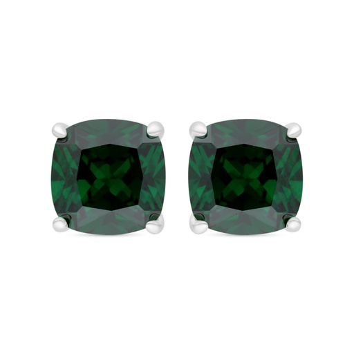 [EAR01EMR00000C200] Sterling Silver 925 Earring Rhodium Plated Embedded With Emerald Zircon 