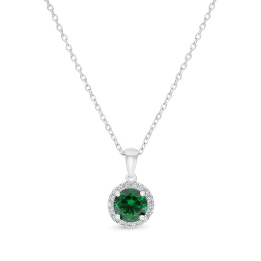 [NCL01EMR00WCZB266] Sterling Silver 925 Necklace Rhodium Plated Embedded With Emerald Zircon And White CZ