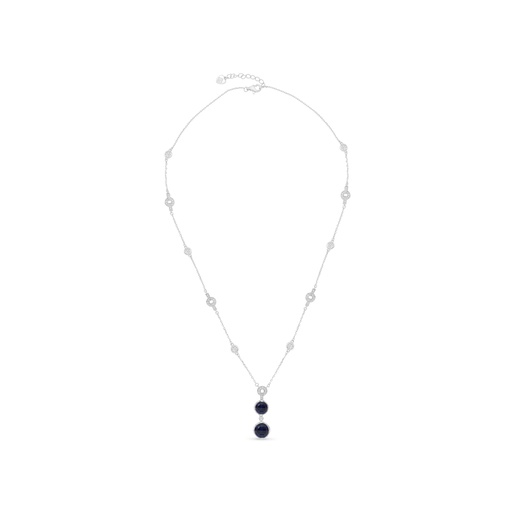 [NCL01SAP00WCZB271] Sterling Silver 925 Necklace Rhodium Plated Embedded With Sapphire Corundum And White CZ