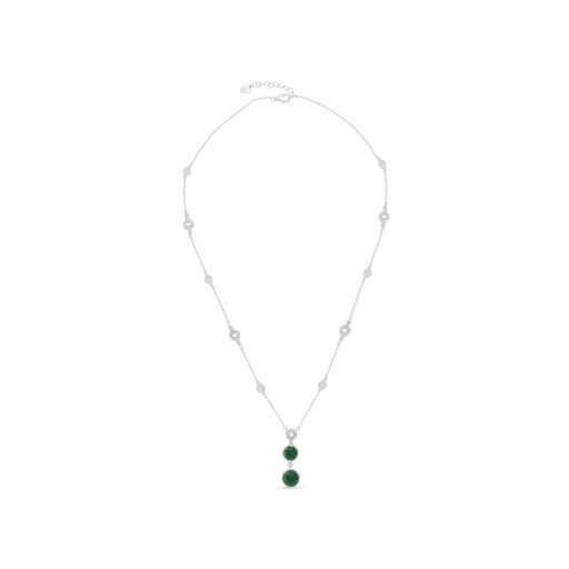 [NCL01EMR00WCZB271] Sterling Silver 925 Necklace Rhodium Plated Embedded With Emerald Zircon And White CZ