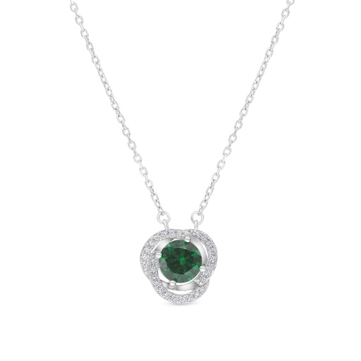 [NCL01EMR00WCZB274] Sterling Silver 925 Necklace Rhodium Plated Embedded With Emerald Zircon And White CZ
