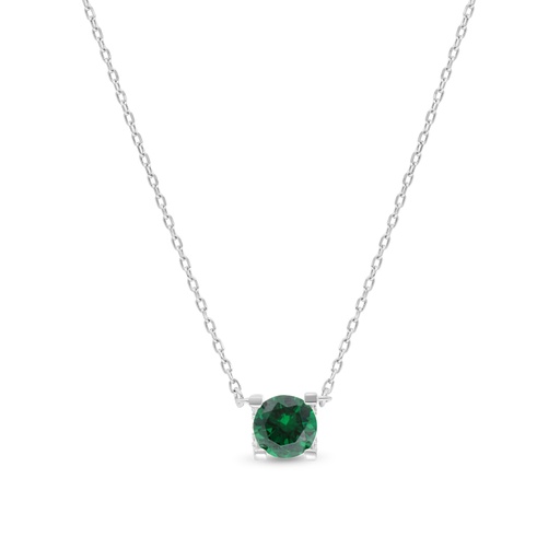 [NCL01EMR00WCZB276] Sterling Silver 925 Necklace Rhodium Plated Embedded With Emerald Zircon And White CZ