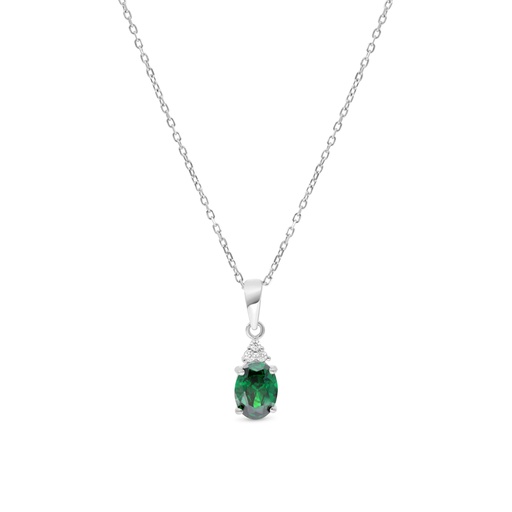 [NCL01EMR00WCZB277] Sterling Silver 925 Necklace Rhodium Plated Embedded With Emerald Zircon And White CZ