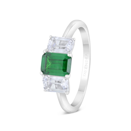 Sterling Silver 925 Ring Rhodium Plated Embedded With Emerald Zircon 