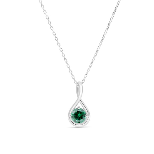 [NCL01EMR00000B364] Sterling Silver 925 Necklace Rhodium Plated Embedded With Emerald Zircon 