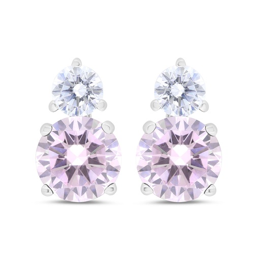 [EAR01PIK00WCZC312] Sterling Silver 925 Earring Rhodium Plated Embedded With Pink Zircon And White Zircon