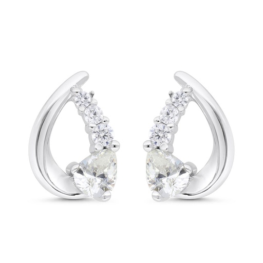 [EAR01CIT00WCZC322] Sterling Silver 925 Earring Rhodium Plated Embedded With Yellow Zircon And White Zircon