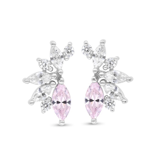 [EAR01PIK00WCZC311] Sterling Silver 925 Earring Rhodium Plated Embedded With Pink Zircon And White Zircon