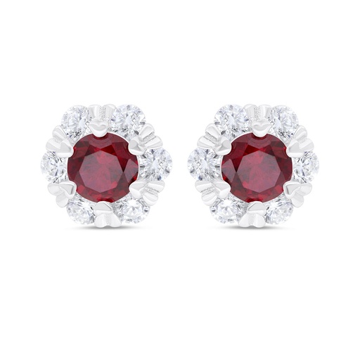 [EAR01RUB00WCZC320] Sterling Silver 925 Earring  Rhodium Plated Embedded With Ruby Corundum And White Zircon