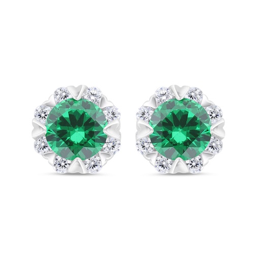 [EAR01EMR00000C323] Sterling Silver 925 Earring Rhodium Plated Embedded With Emerald Zircon