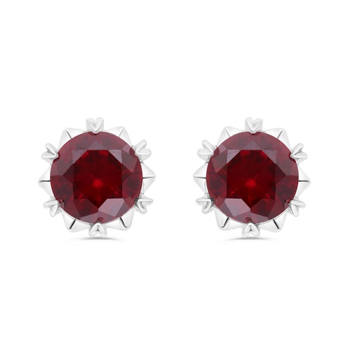 [EAR01RUB00000C323] Sterling Silver 925 Earring  Rhodium Plated Embedded With Ruby Corundum