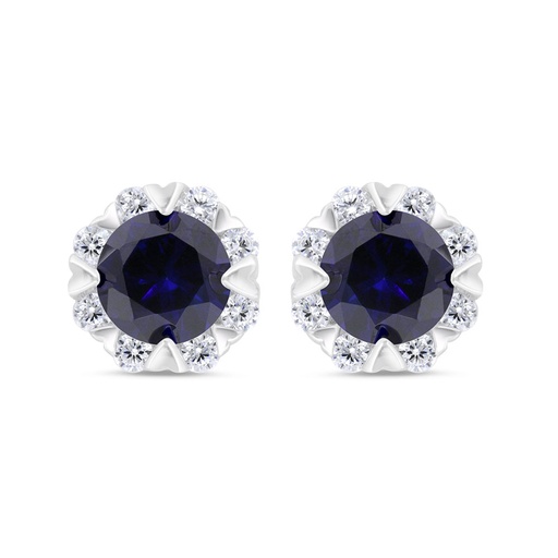 [EAR01SAP00WCZC321] Sterling Silver 925 Earring Rhodium Plated Embedded With Sapphire Corundum And White Zircon