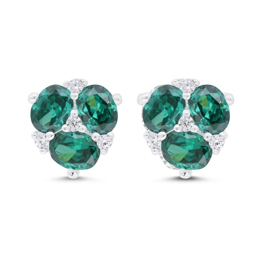 [EAR01EMR00WCZC314] Sterling Silver 925 Earring Rhodium Plated Embedded With Emerald Zircon And White Zircon