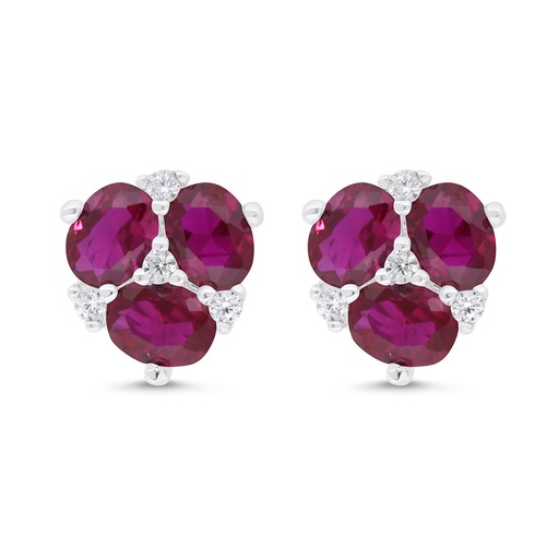 [EAR01RUB00WCZC314] Sterling Silver 925 Earring  Rhodium Plated Embedded With Ruby Corundum And White Zircon