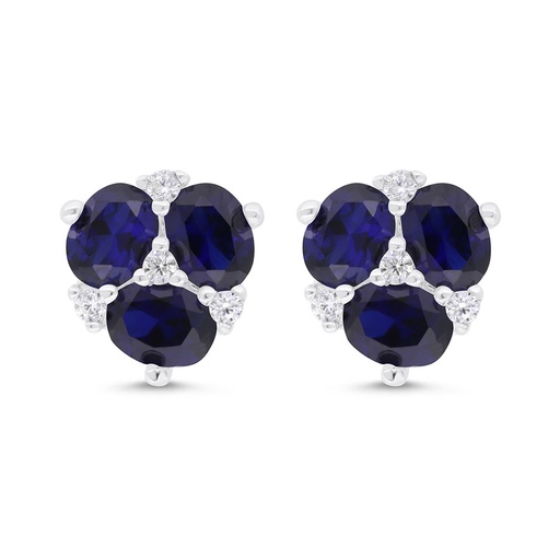 [EAR01SAP00WCZC314] Sterling Silver 925 Earring Rhodium Plated Embedded With Sapphire Corundum And White Zircon