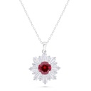 Sterling Silver 925 Necklace  Rhodium Plated Embedded With Ruby Corundum And White Zircon