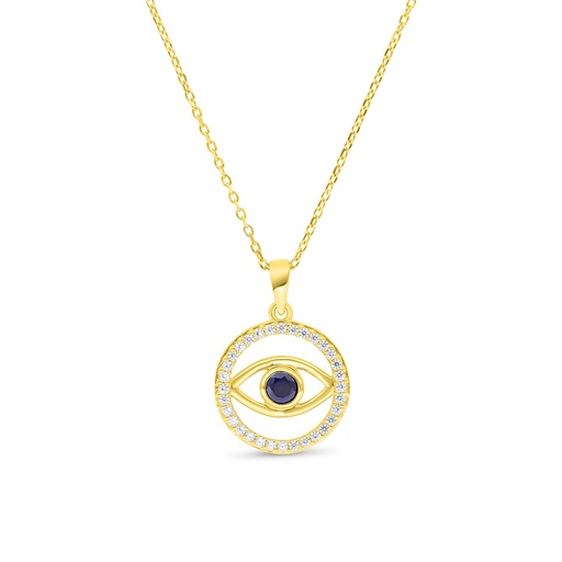 [NCL02SAP00WCZB371] Sterling Silver 925 Necklace Gold Plated Embedded With Sapphire Corundum And White Zircon