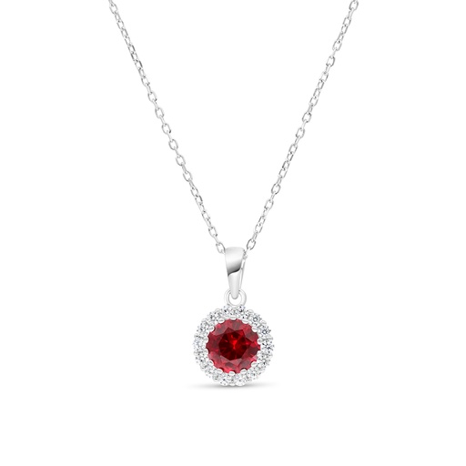 [NCL01RUB00WCZB348] Sterling Silver 925 Necklace  Rhodium Plated Embedded With Ruby Corundum And White Zircon