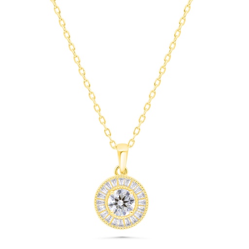[NCL02WCZ00000B362] Sterling Silver 925 Necklace Gold Plated Embedded With White Zircon 