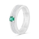 Sterling Silver 925 Ring Rhodium Plated Embedded With Emerald Zircon And White Zircon