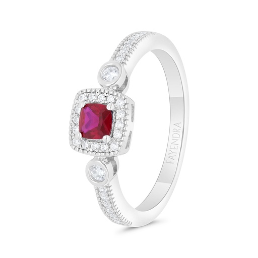 Sterling Silver 925 Ring  Rhodium Plated Embedded With Ruby Corundum And White Zircon