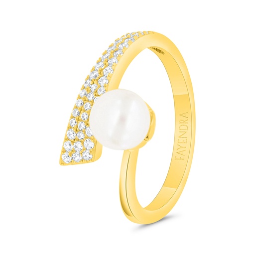 Sterling Silver 925 Ring Gold Plated Embedded With Natural White Pearl And White Zircon