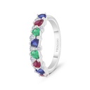Sterling Silver 925 Ring Rhodium Plated Embedded With Emerald Zircon And Ruby And Sapphire Corundum And White Zircon