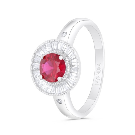 Sterling Silver 925 Ring  Rhodium Plated Embedded With Ruby Corundum And White Zircon