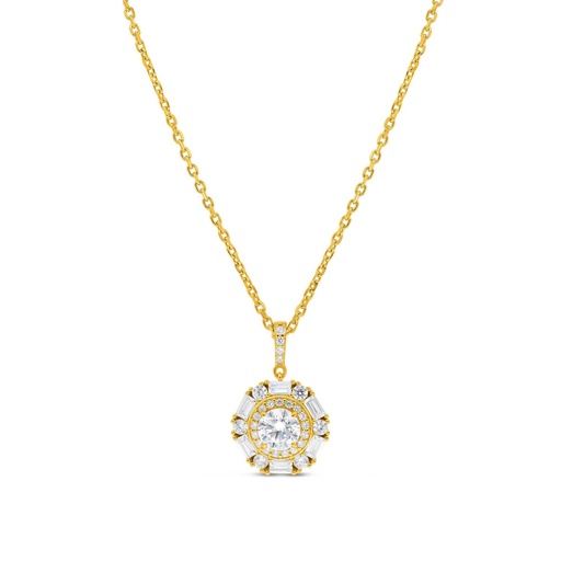 [NCL02WCZ00000B310] Sterling Silver 925 Necklace Gold Plated Embedded With White Zircon