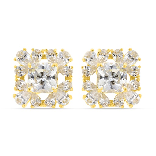 [EAR02CIT00WCZC227] Sterling Silver 925 Earring Gold Plated Embedded With Yellow Zircon And White Zircon