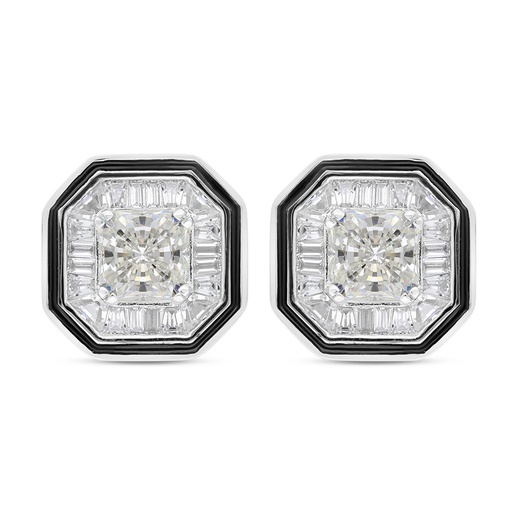 [EAR01CIT00WCZC239] Sterling Silver 925 Earring Rhodium Plated Embedded With Yellow Zircon And White Zircon