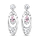 Sterling Silver 925 Earring Rhodium Plated Embedded With pink Zircon And White Zircon